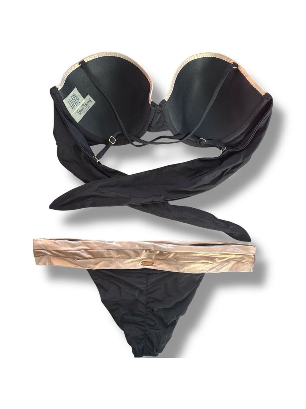 Beach Bunny Set Tequila Sunrise Balconette Bikini Top & Bottoms Black Gold XL - Picture 3 of 4